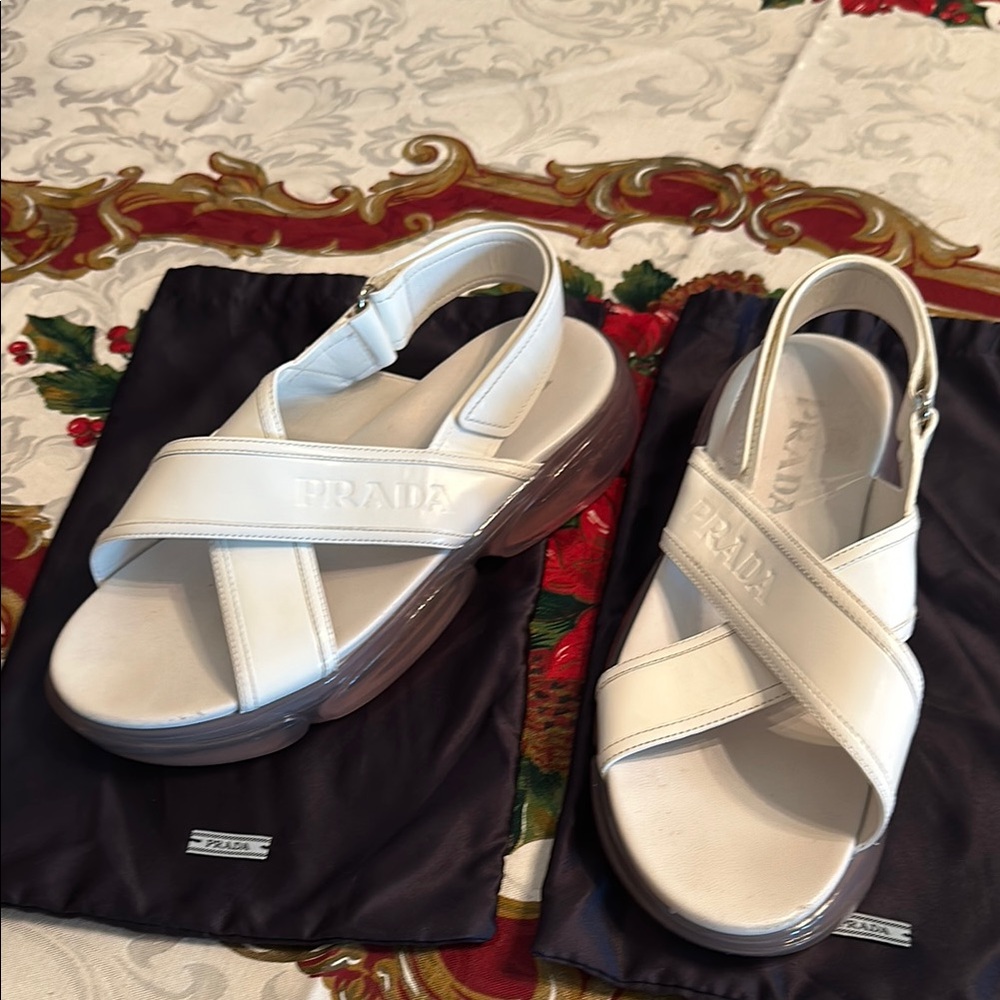 Prada Ivory Sandals with Black Dust Bags - Picture 7 of 9